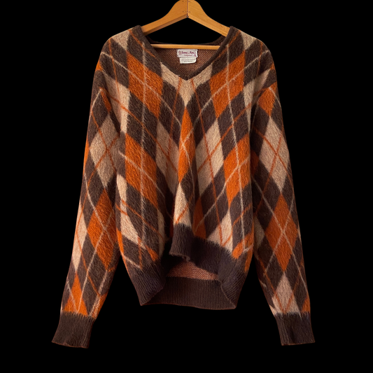 1950s 1960s Mohair Sweater Shaggy Argyle