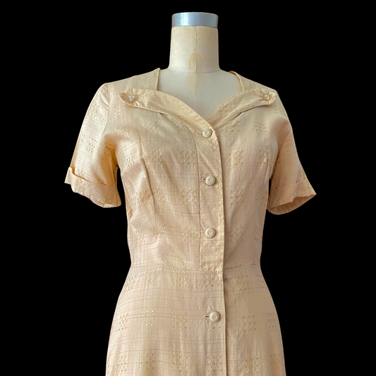 1940s 1950s Cream Cotton Shirt Dress