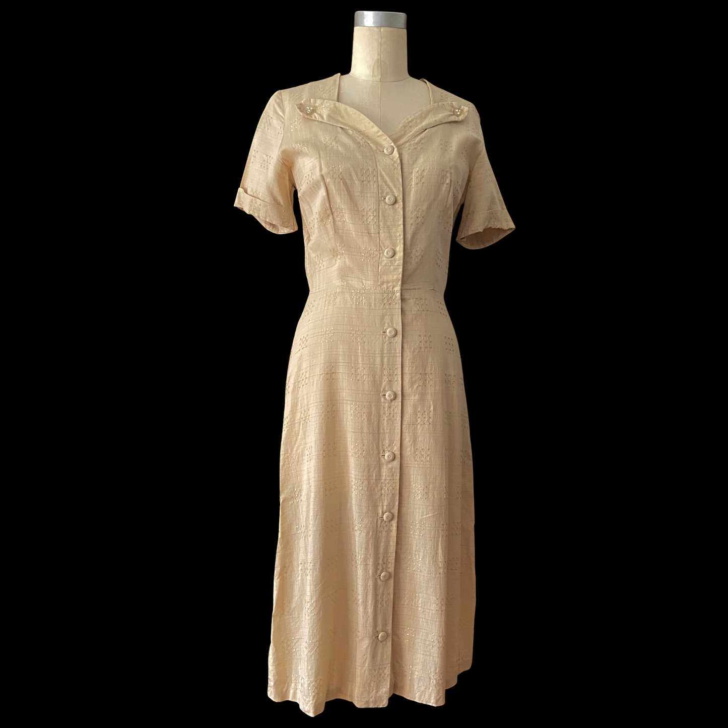 1940s 1950s Cream Cotton Shirt Dress