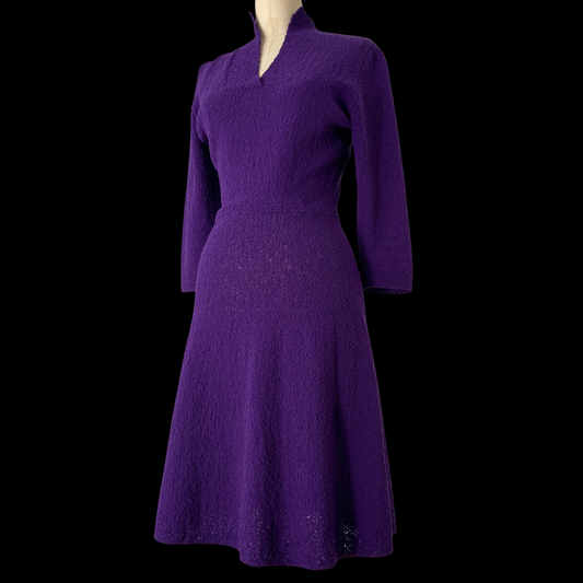 1940s Purple Sweater Dress Wool Boucle