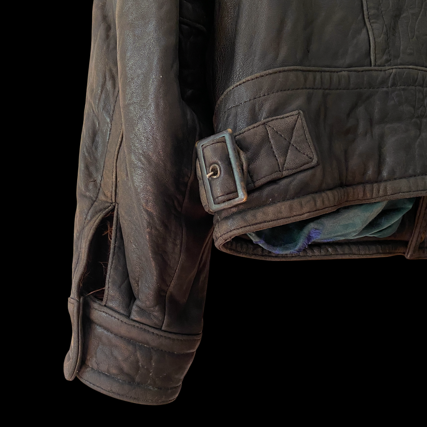 1980s Leather Distressed Bomber Jacket Buckle Back M. Julian