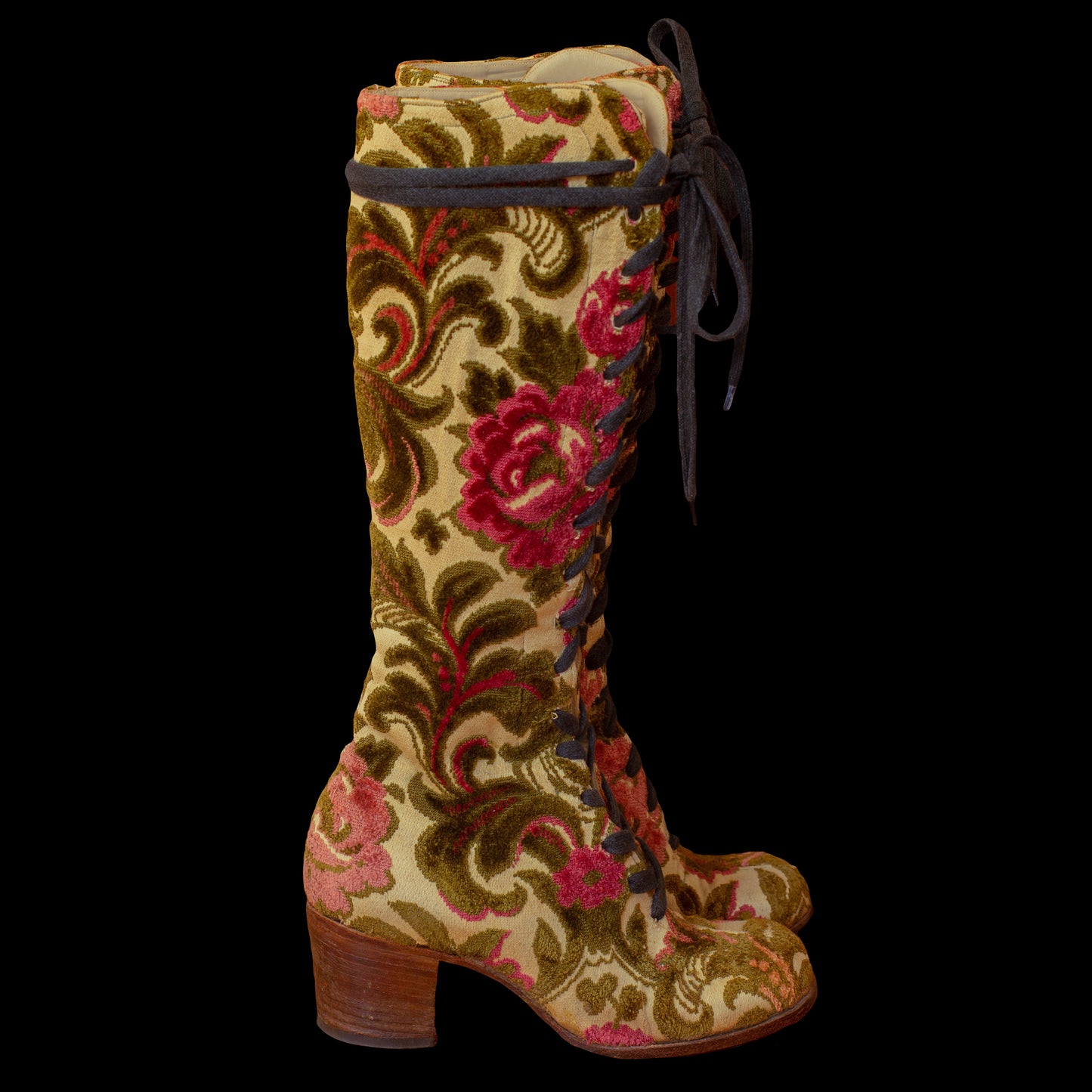 1960s Lace-up Tapestry Boots