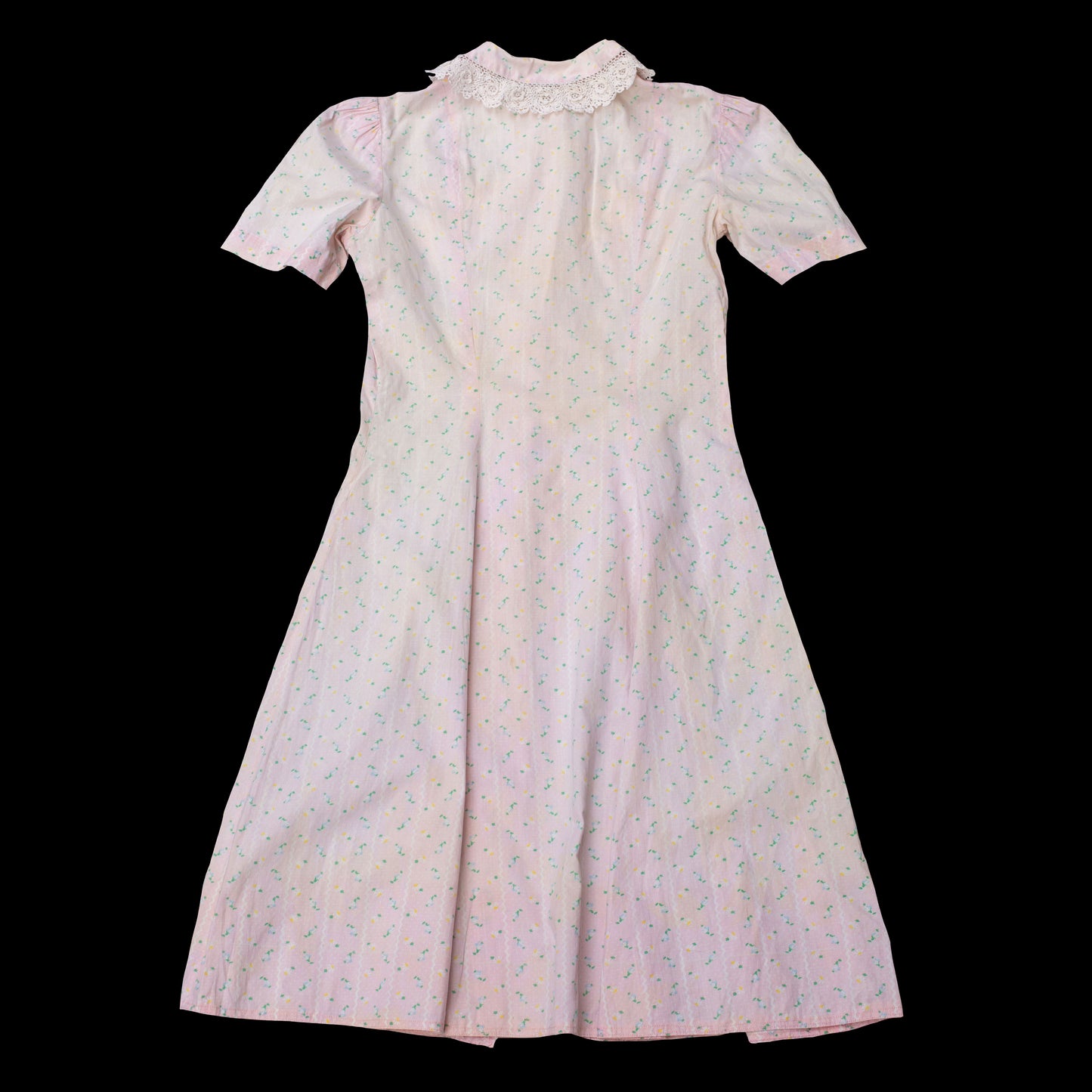 1930s Pink Floral Cotton Dress Button Up
