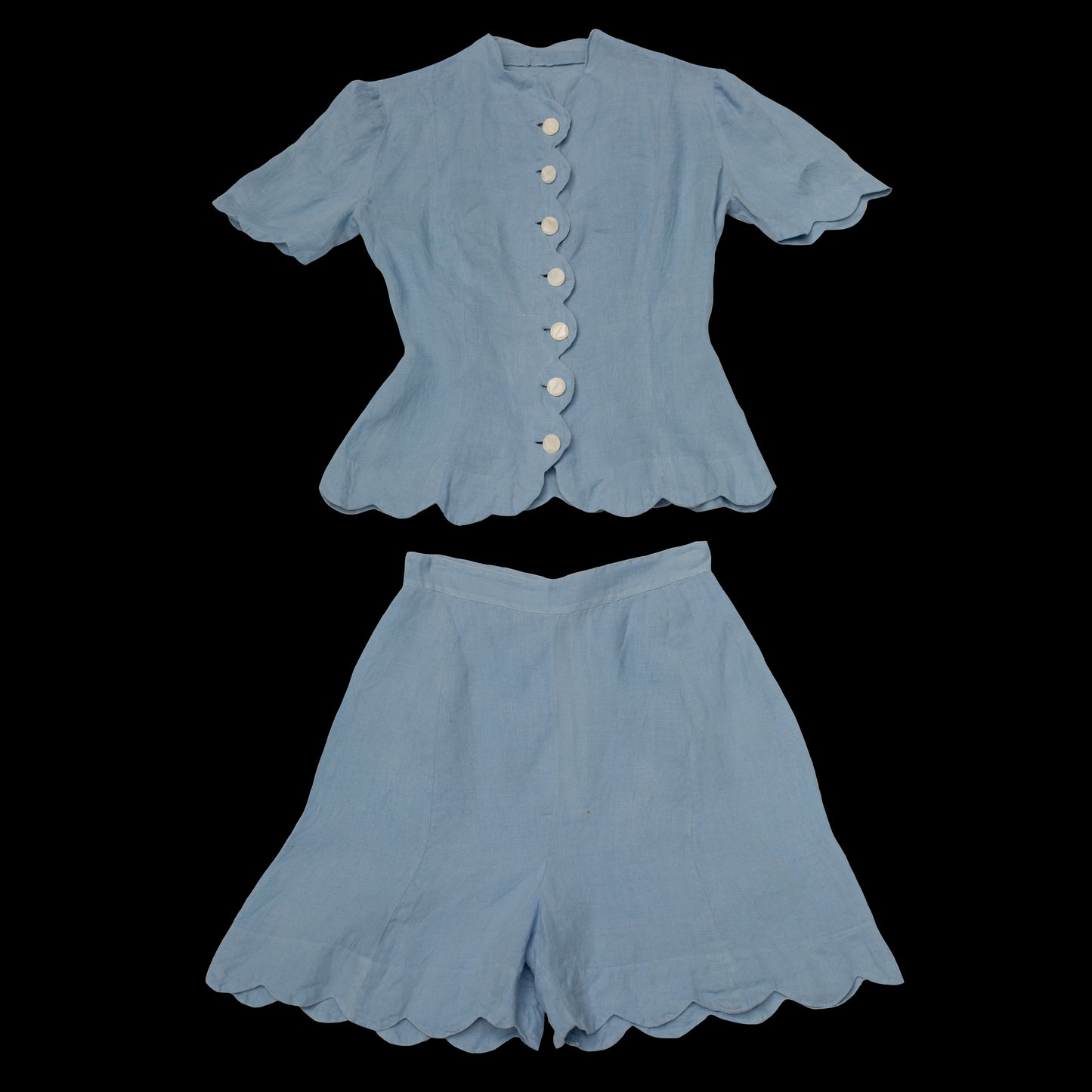 1940s Scalloped Cotton Shorts Set