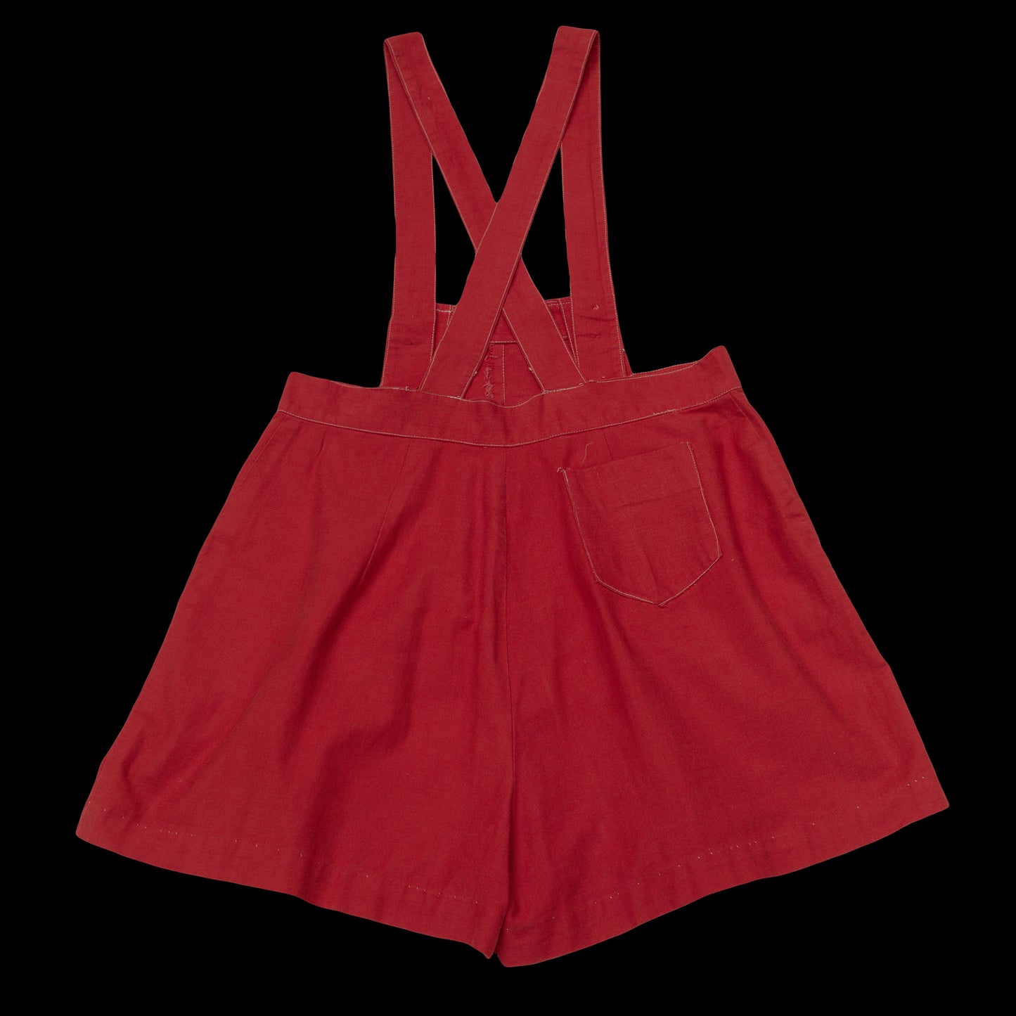 1940s Red Cotton Overall Shorts Romper