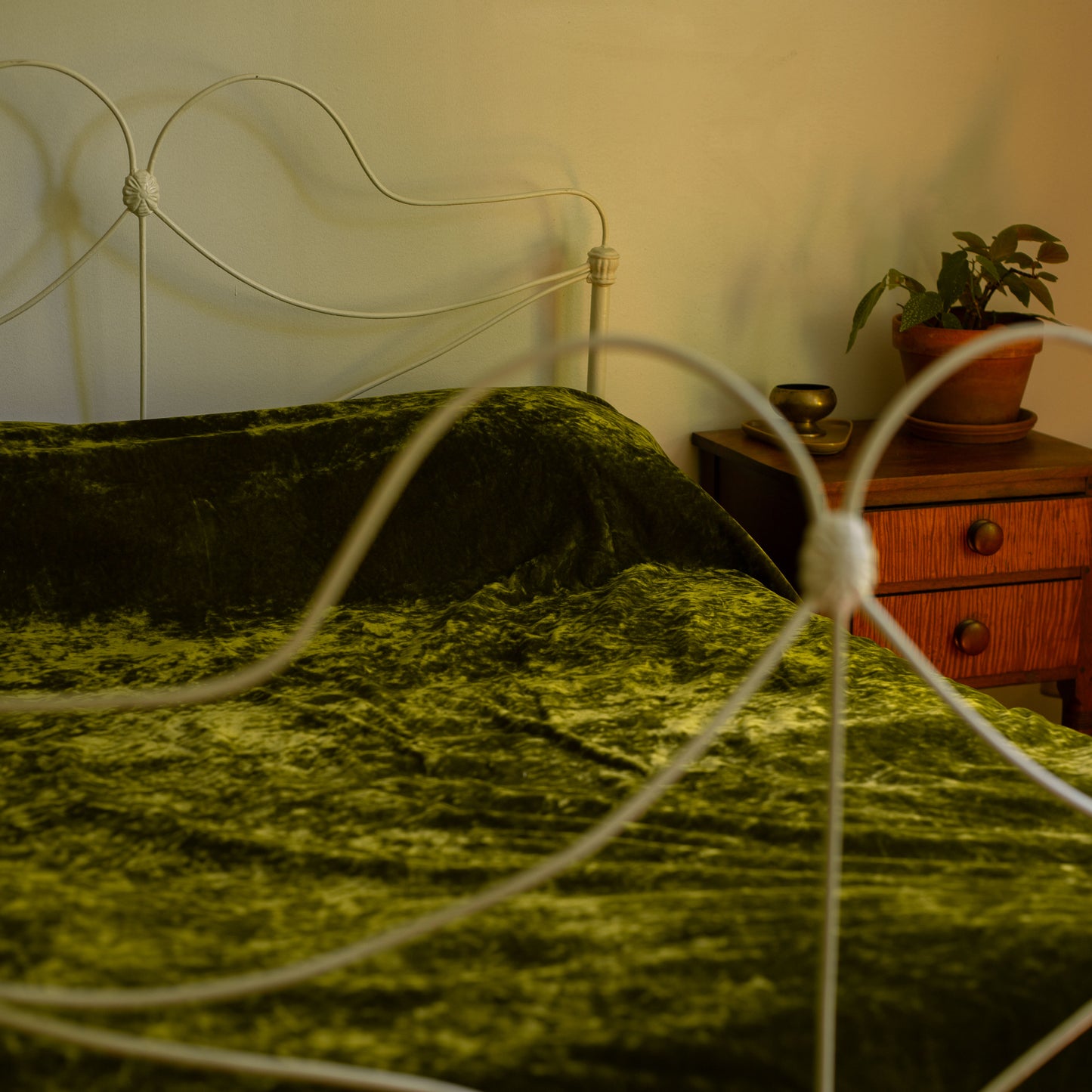 1970s Green Velvet Bedspread Full Double