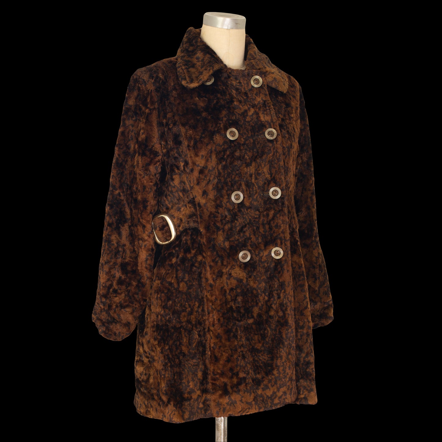 1960s Brown Animal Print Faux Fur Jacket