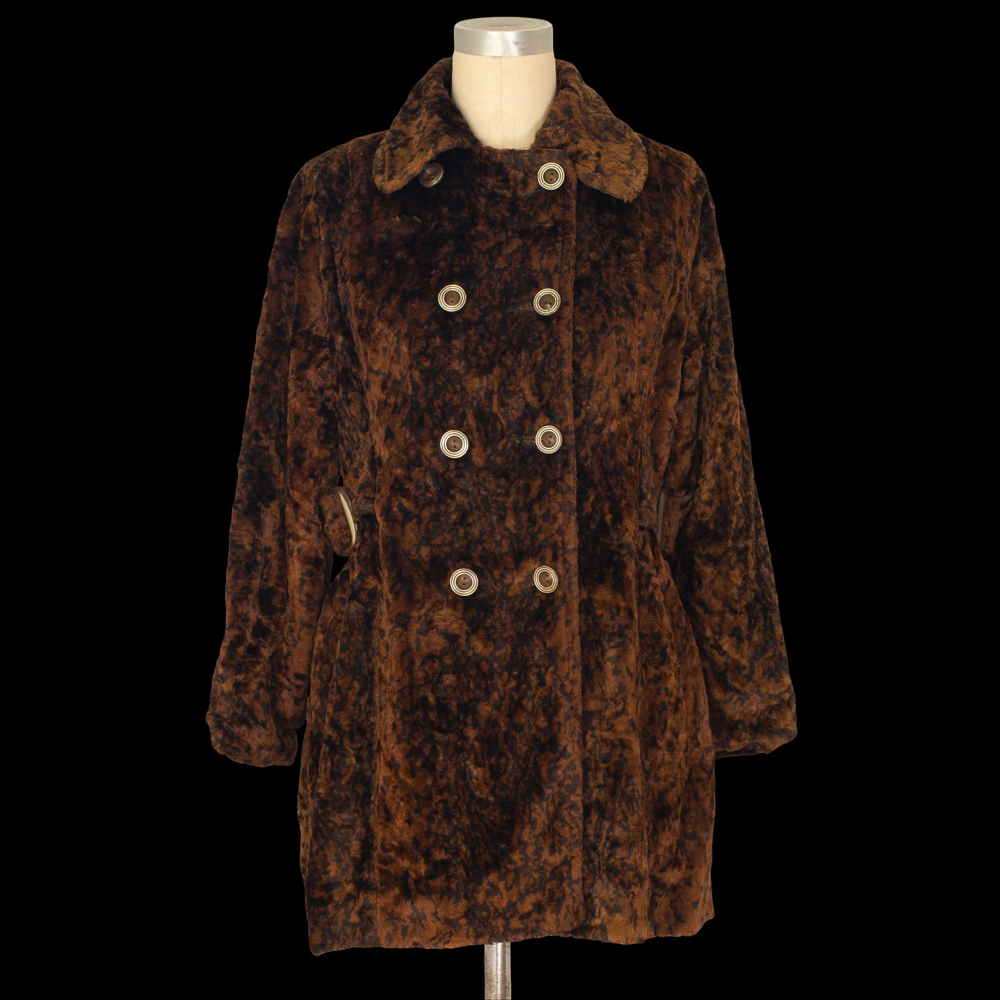 1960s Brown Animal Print Faux Fur Jacket