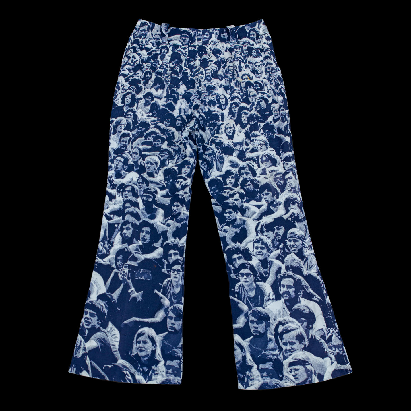 1970s Woodstock Print Baron Wolman Bell Bottom Pants 28 in Waist