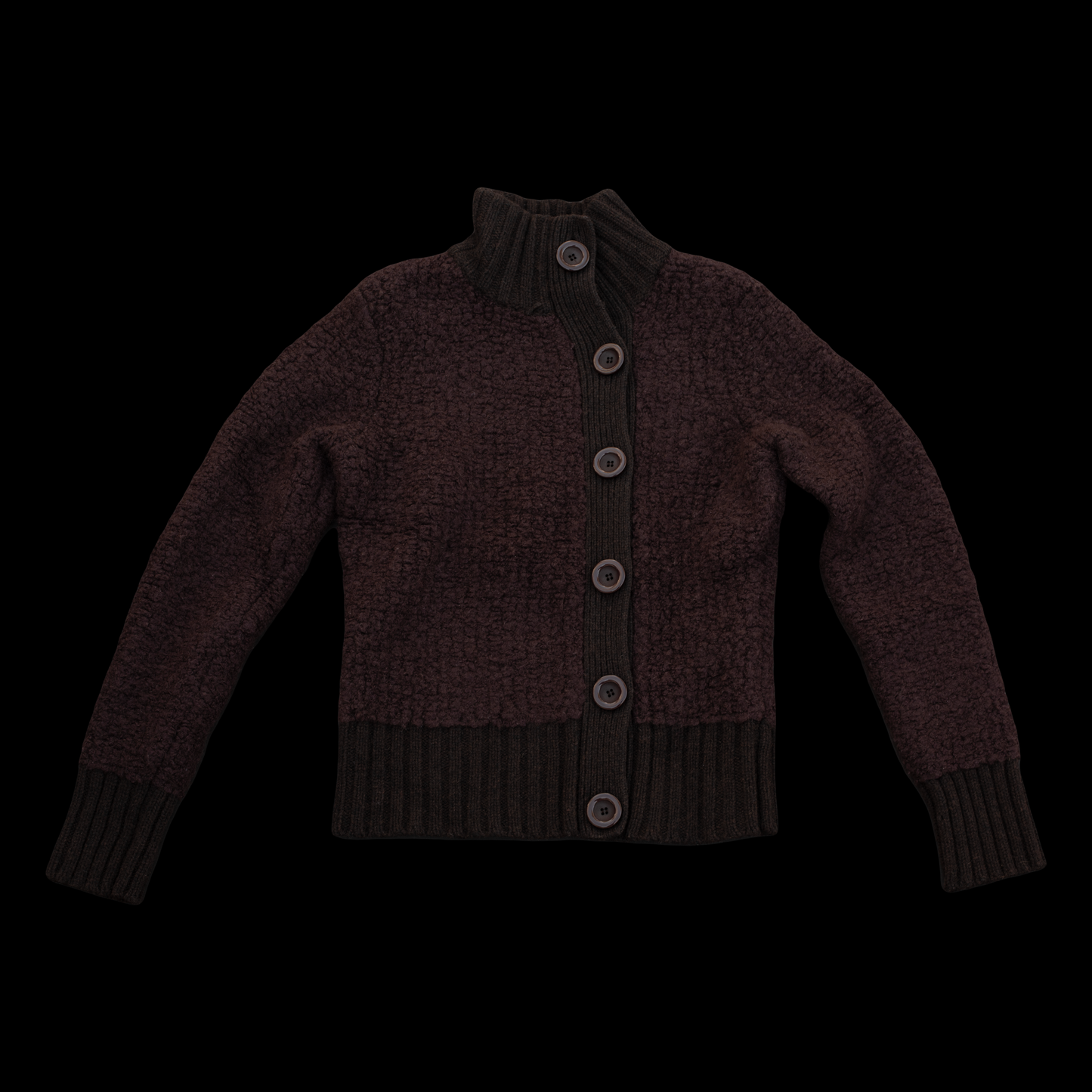 2000s Brown Wool Cardigan with Asymmetrical Buttons