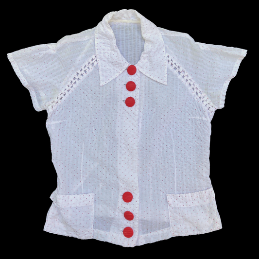 1930s 1940s Swiss Dot Cotton Top