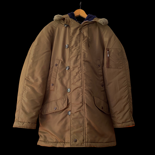 1960s Brown Parka Coat Hooded Gripper Zipper