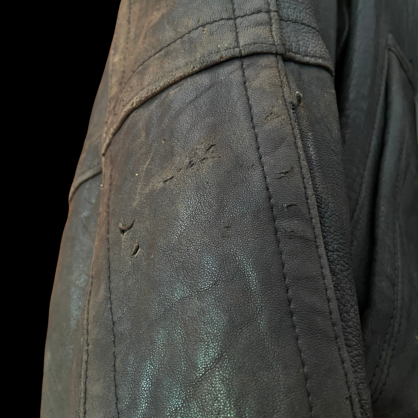 1980s Leather Distressed Bomber Jacket Buckle Back M. Julian