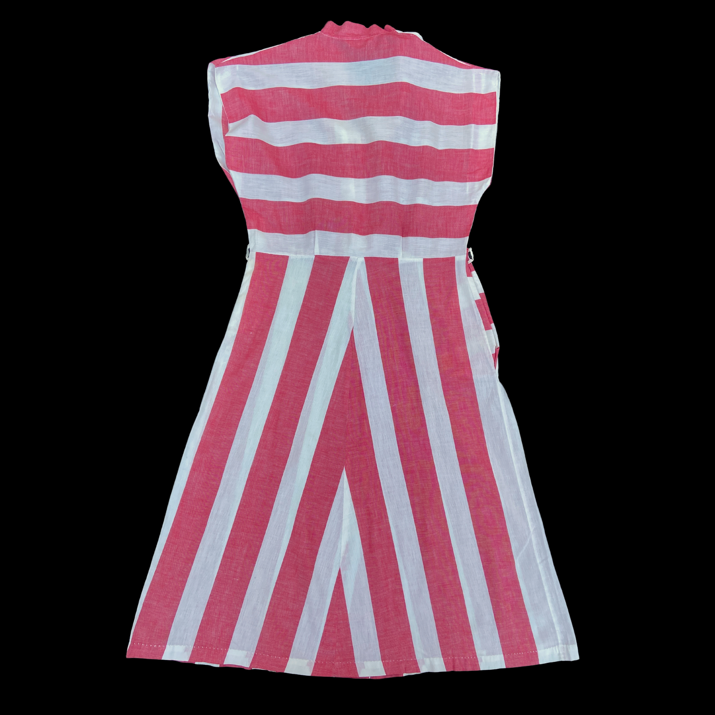 1940s Red and White Striped Cotton Day Dress Deadstock