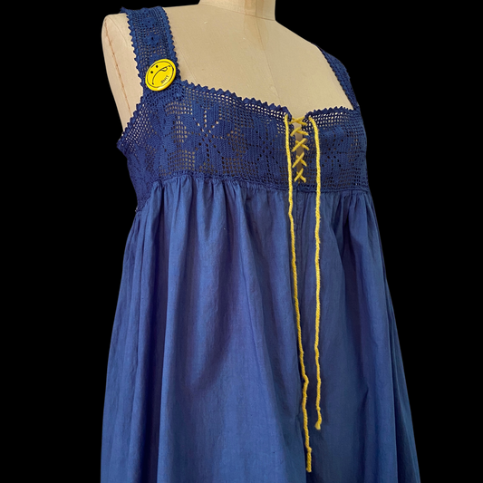 Antique Hand Dyed Cotton Crochet Yoke Dress