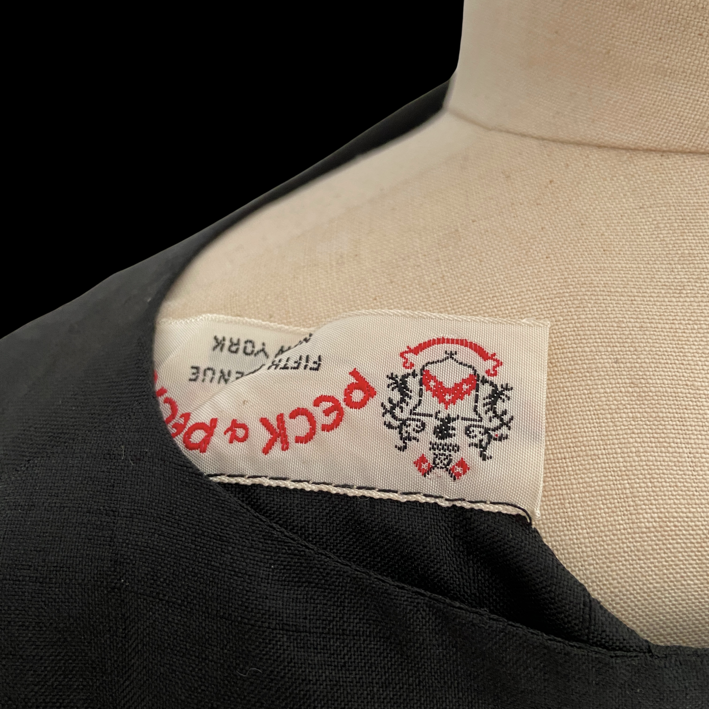 1950s 1960s Black Silk Top with Bow Peck & Peck