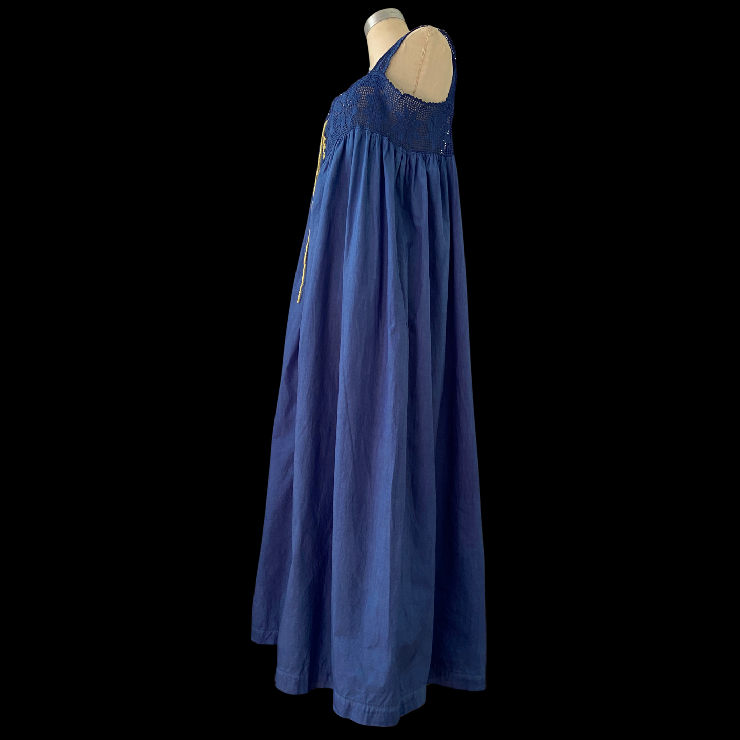 Antique Hand Dyed Cotton Crochet Yoke Dress