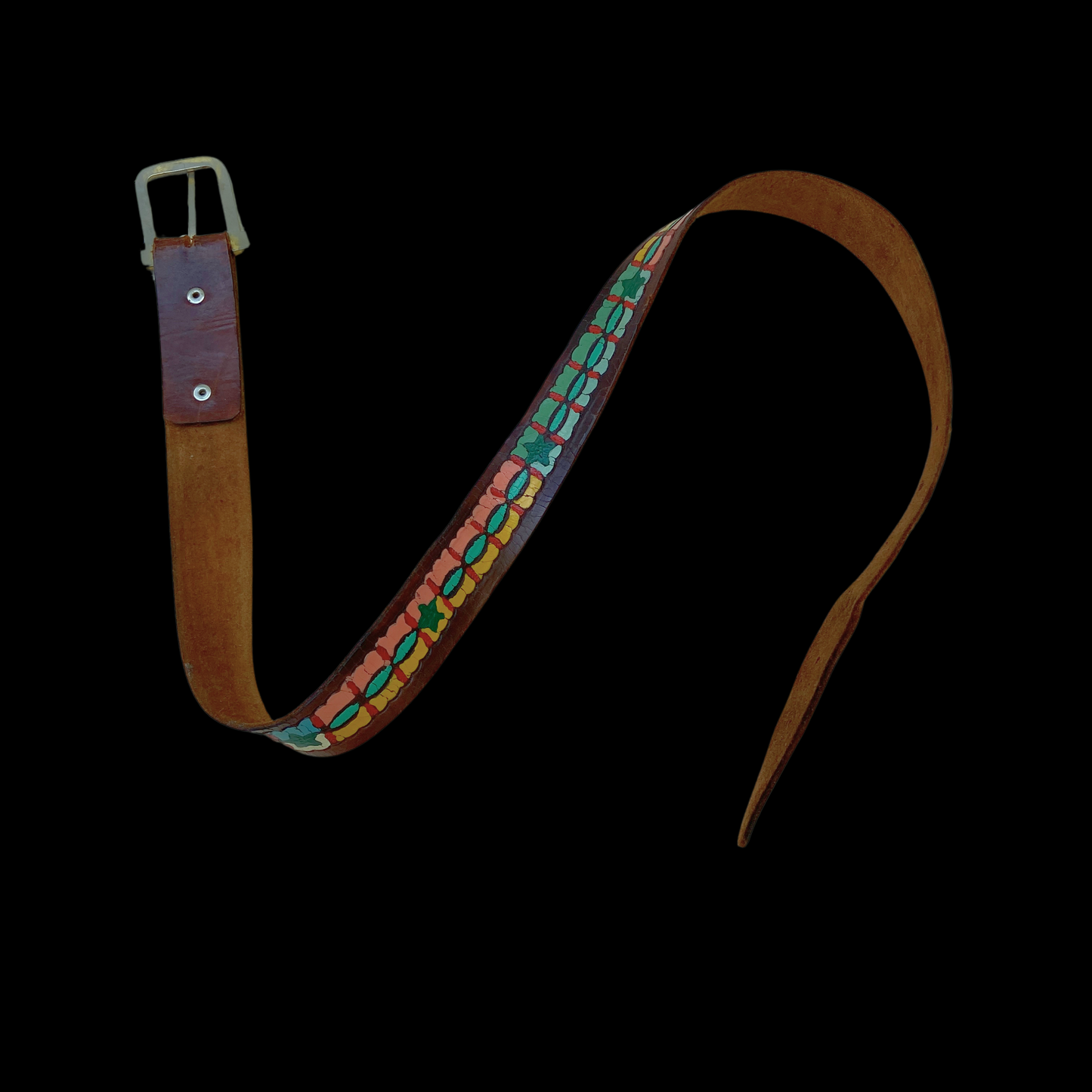1960s Rainbow Painted Tooled Leather Belt