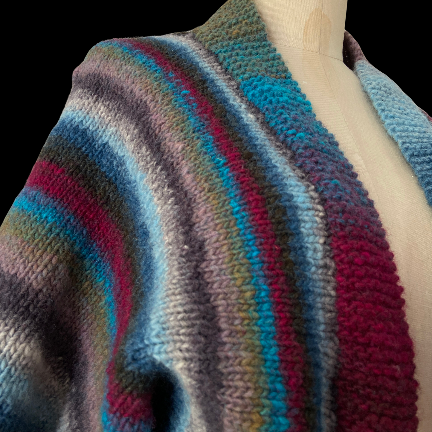 1970s 1980s Hand Knit Striped Wool Shrug Balloon Sleeve