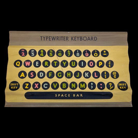 1950s Typewriter Keyboard Lithograph on Canvas Instructional
