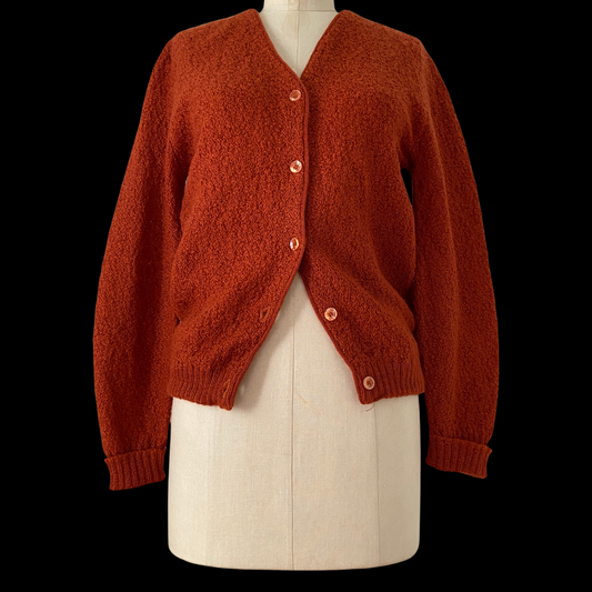 1960s Orange Bouclé Wool Cardigan