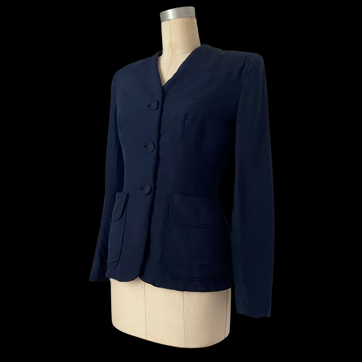 1940s Blue Rayon Fitted Blazer Jacket