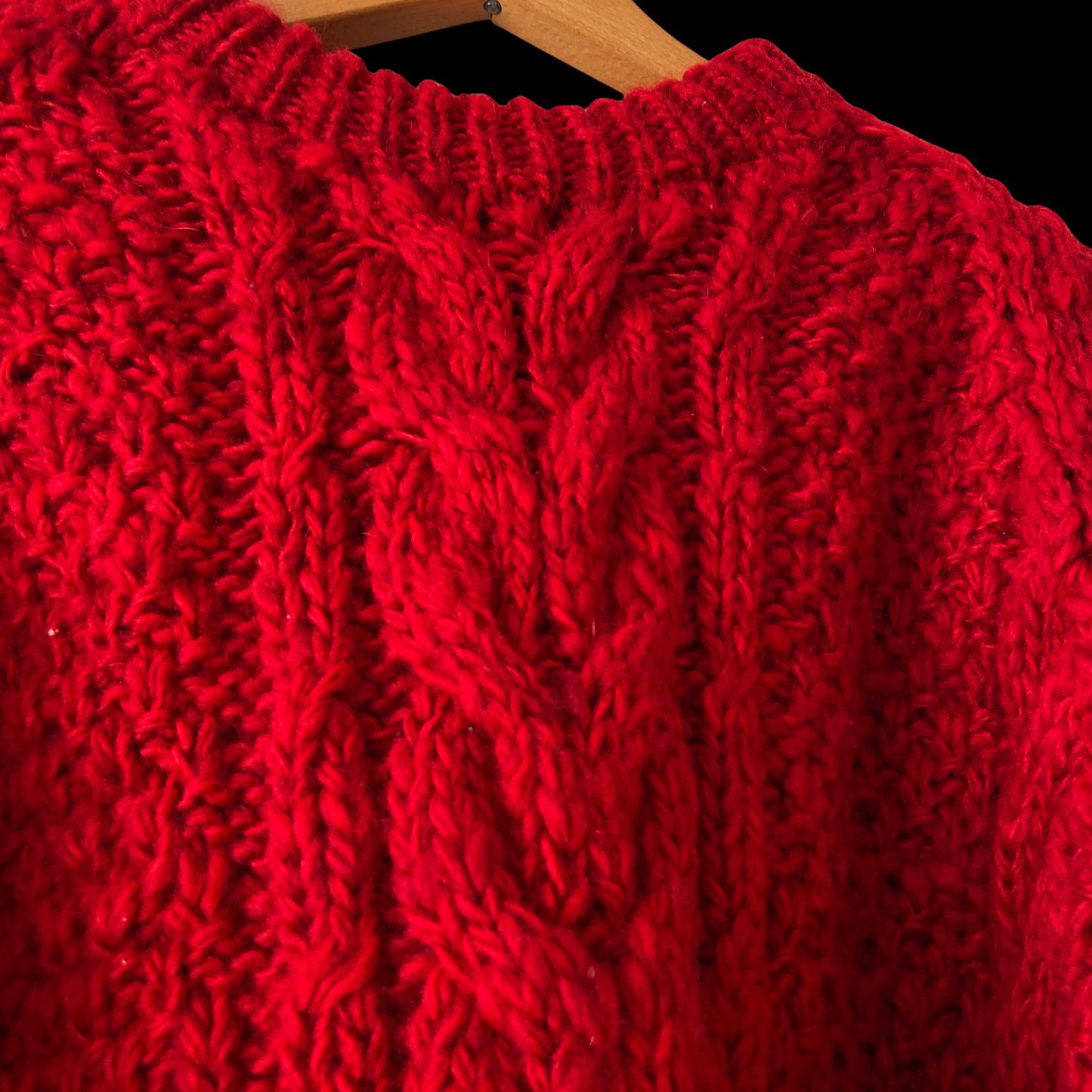 1980s Hand Knit Red Wool Sweater