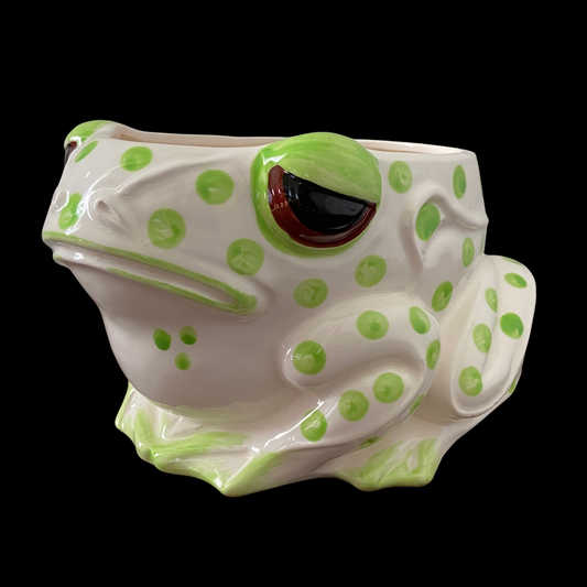1970s Fritz and Floyd Frog Planter Green Polka Dot