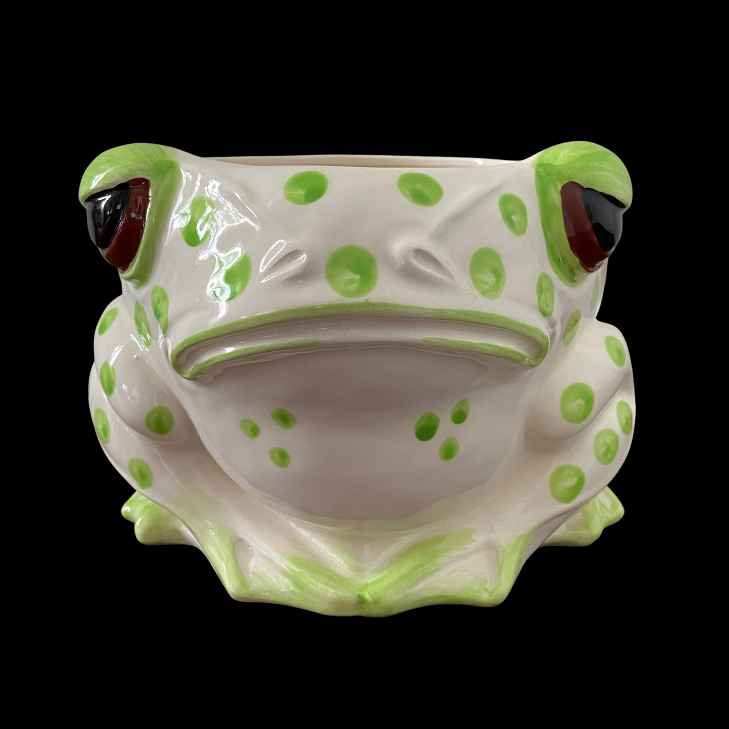 1970s Fritz and Floyd Frog Planter Green Polka Dot
