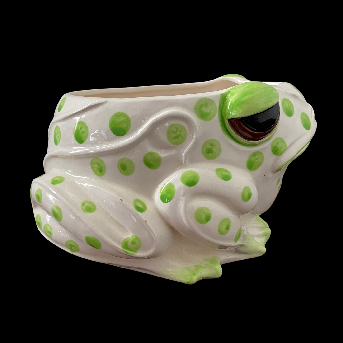 1970s Fritz and Floyd Frog Planter Green Polka Dot