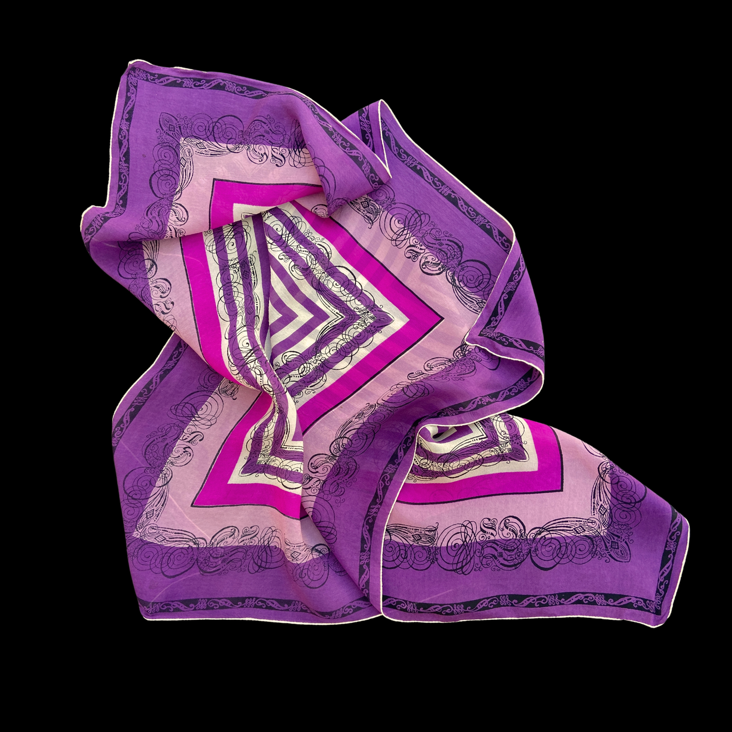 1940s Purple Striped Silk Scarf Large