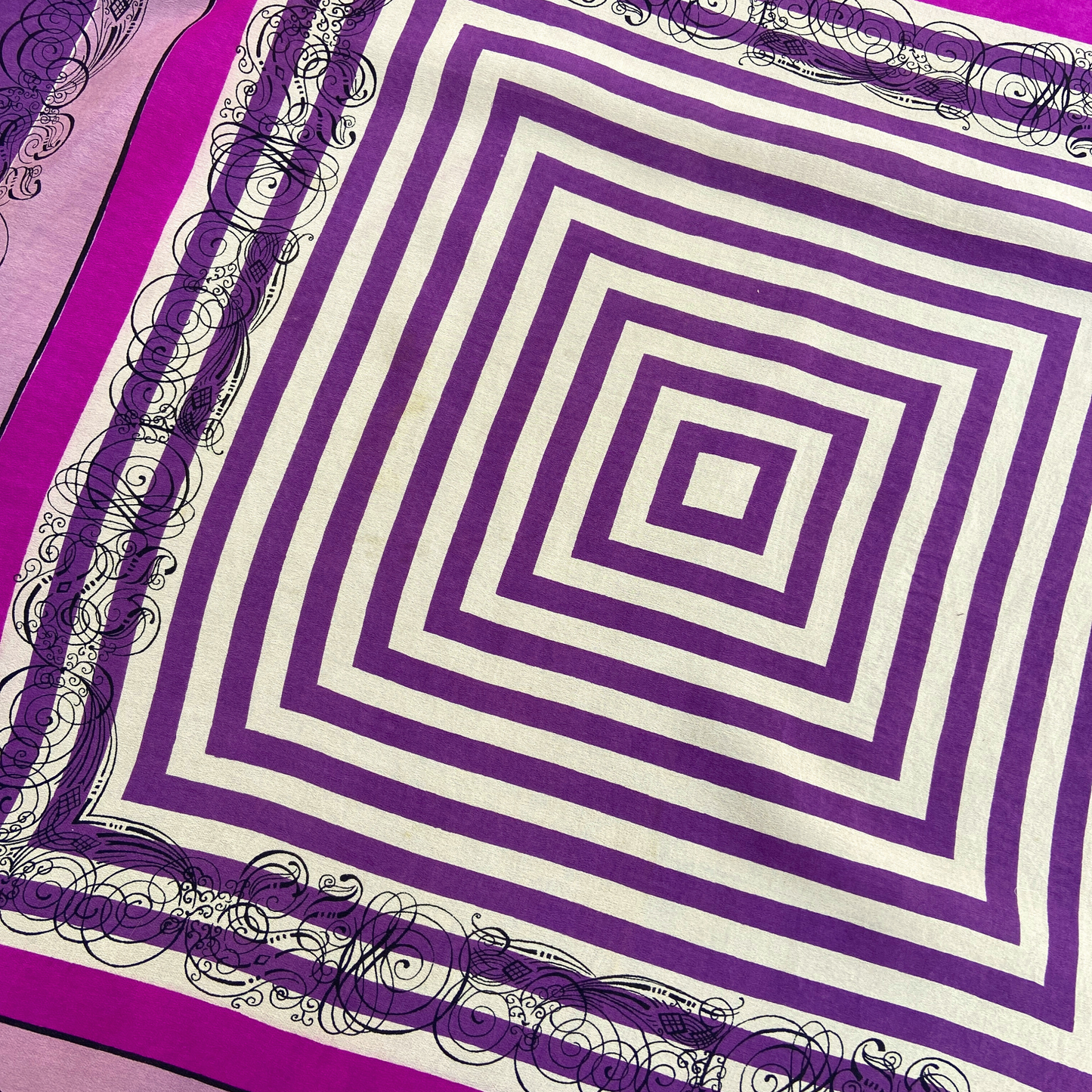 1940s Purple Striped Silk Scarf Large