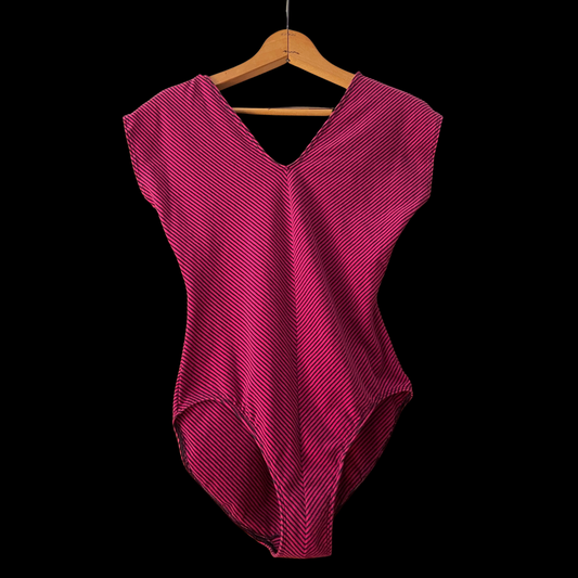 1980s Pink and Black Striped Cotton Bodysuit