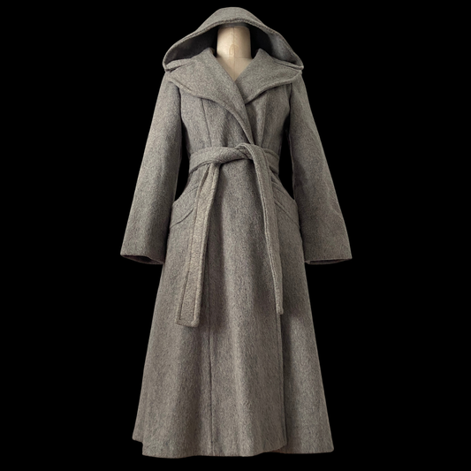 1970s Gray Wool Wrap Coat Hooded