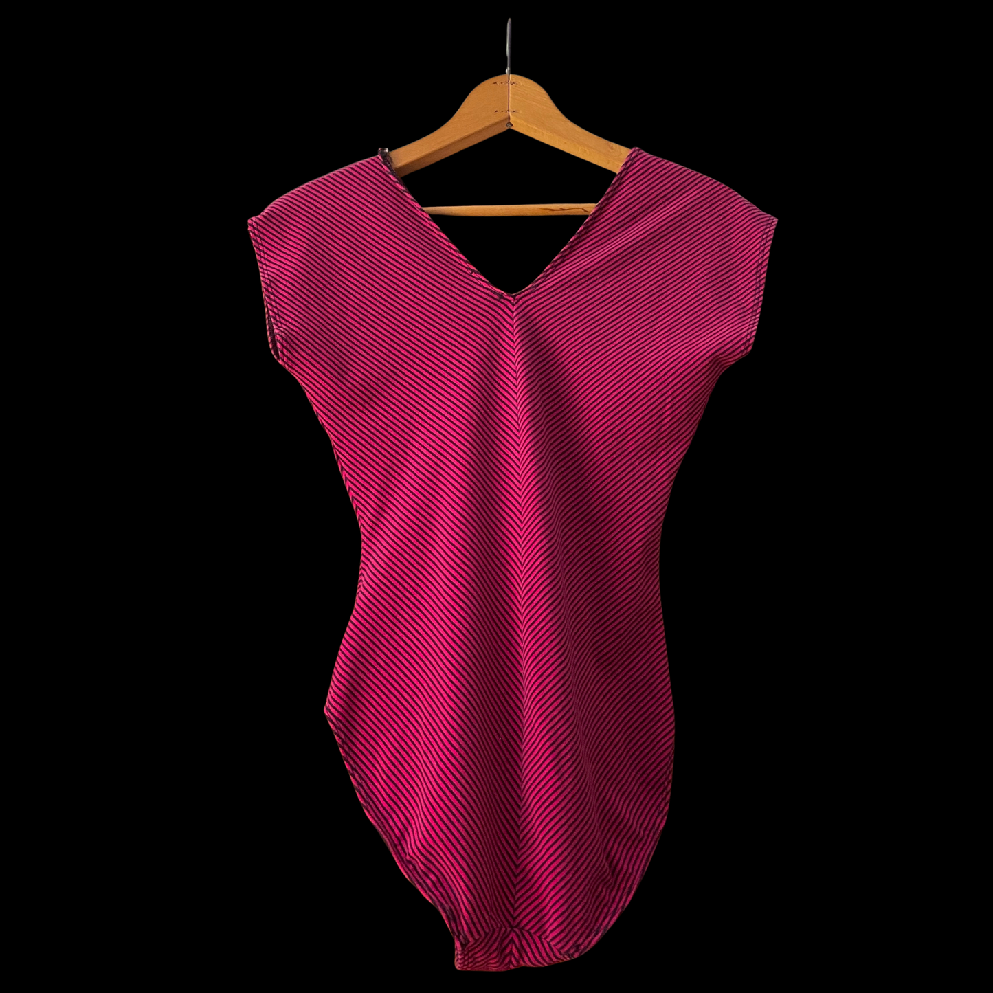 1980s Pink and Black Striped Cotton Bodysuit