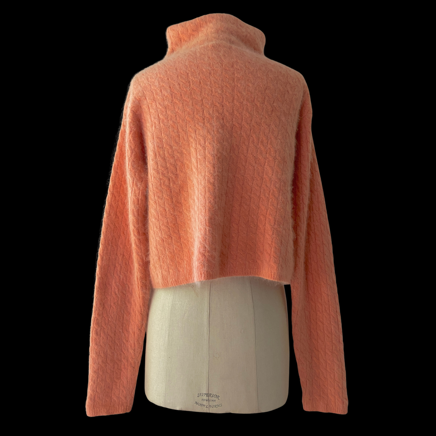 1990s Pink Angora Sweater Cable Knit Turtleneck