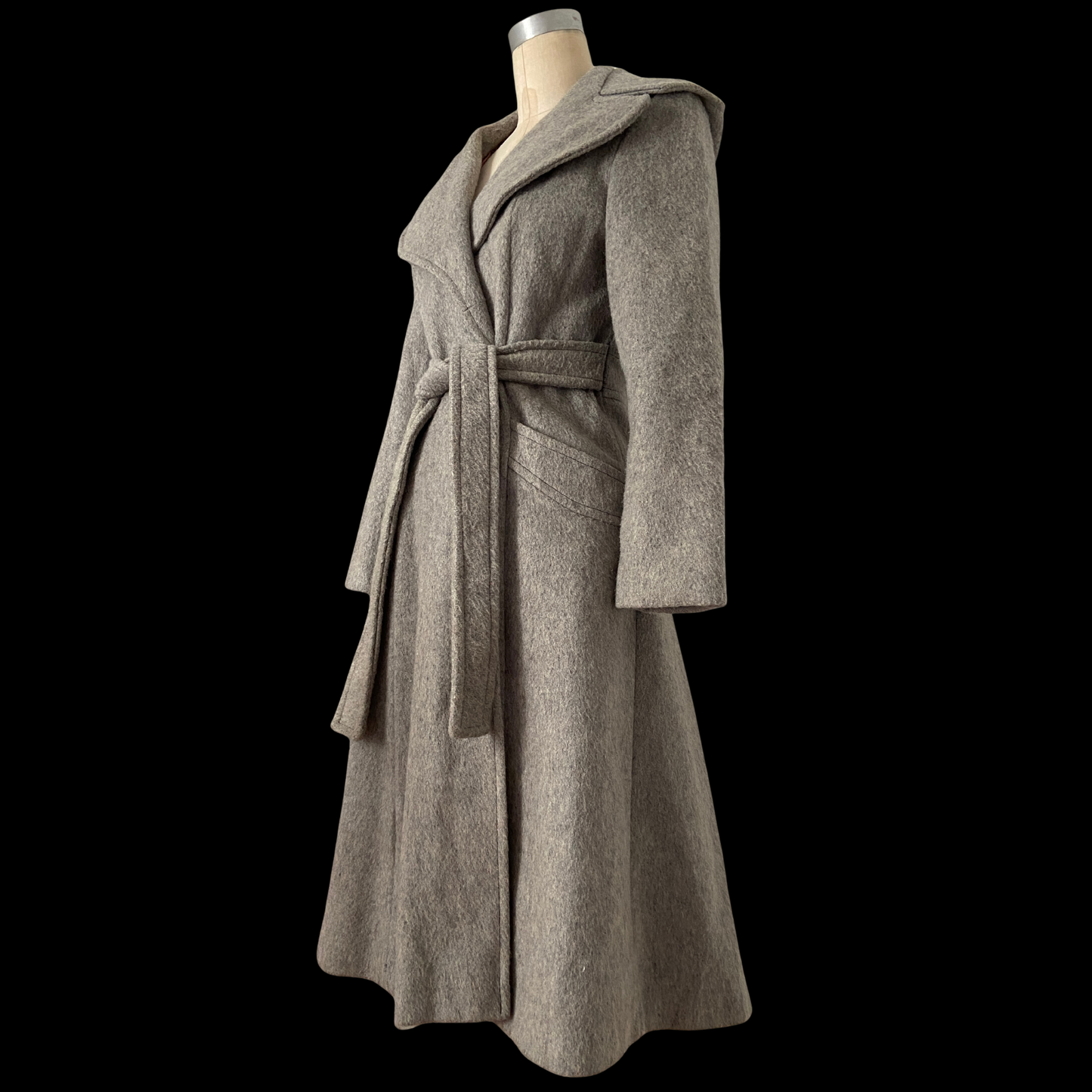 1970s Gray Wool Wrap Coat Hooded