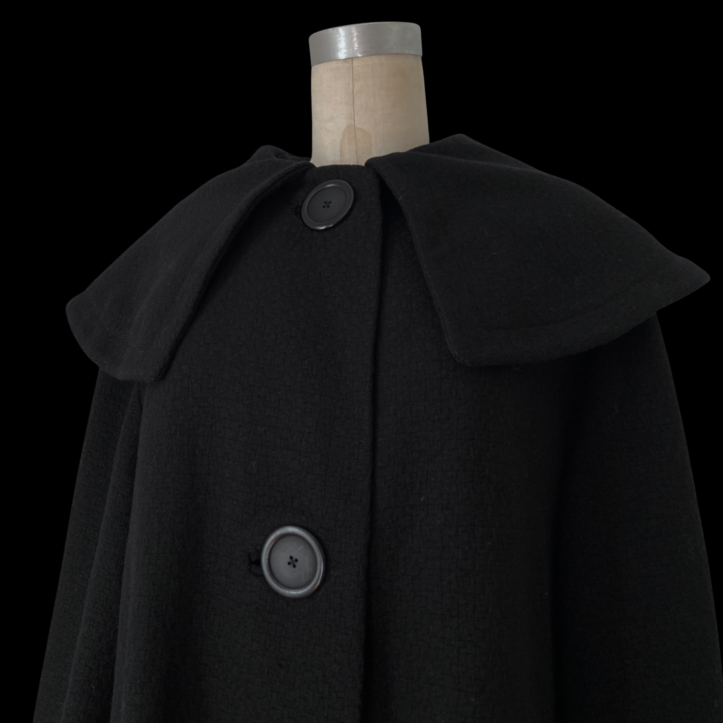 1950s Black Wool Coat with Oversized Collar