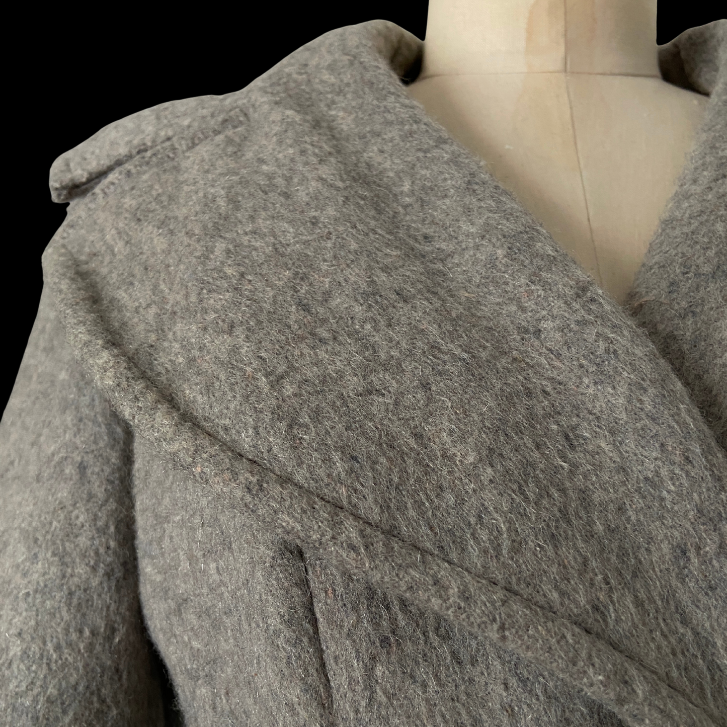 1970s Gray Wool Wrap Coat Hooded