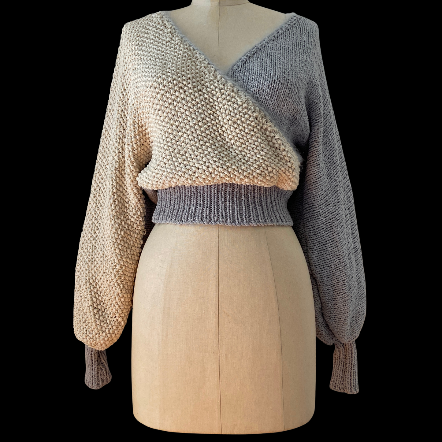 1980s Wrap Sweater Balloon Sleeve Angora Trimmed