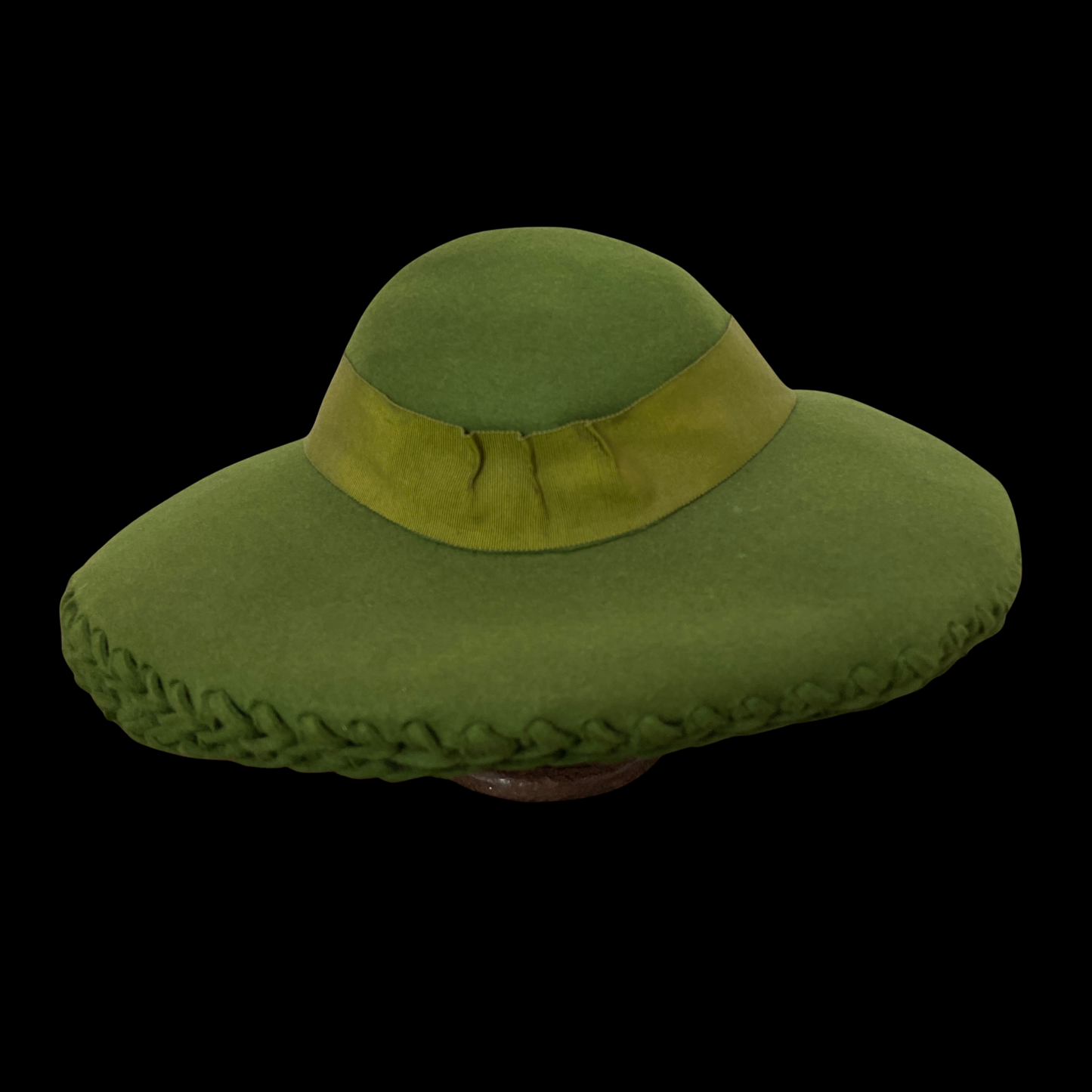 1940s Green Wool Felt Tilt Hat with Bow