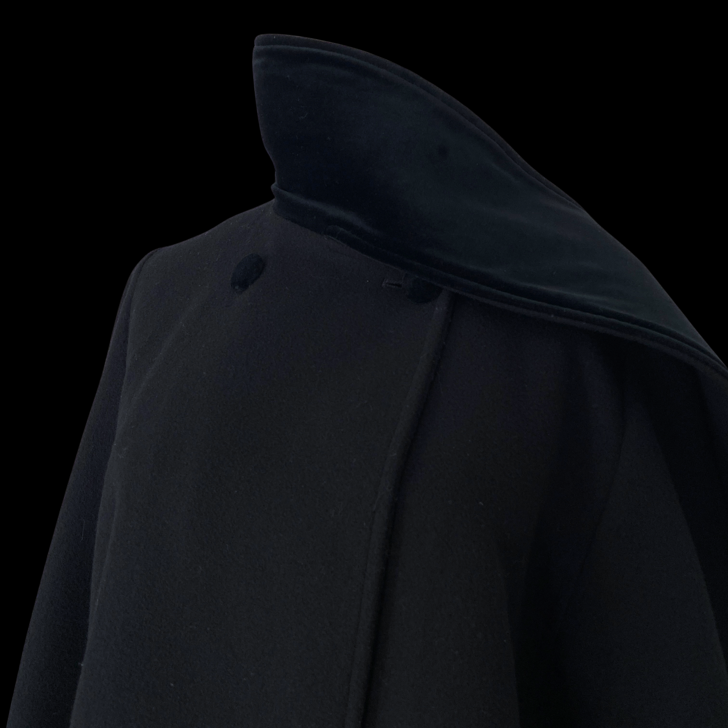 1990s Black Wool Cape with Velvet Scarf