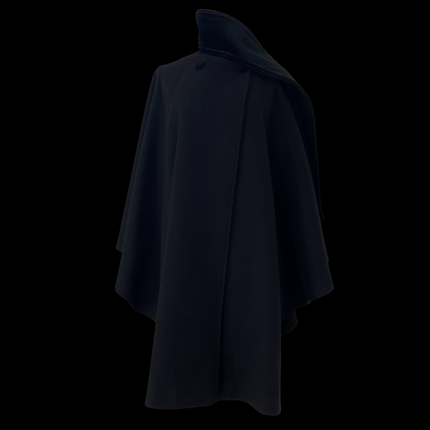 1990s Black Wool Cape with Velvet Scarf