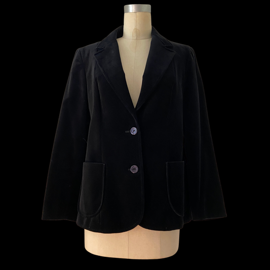 1970s Black Velvet Blazer Cotton