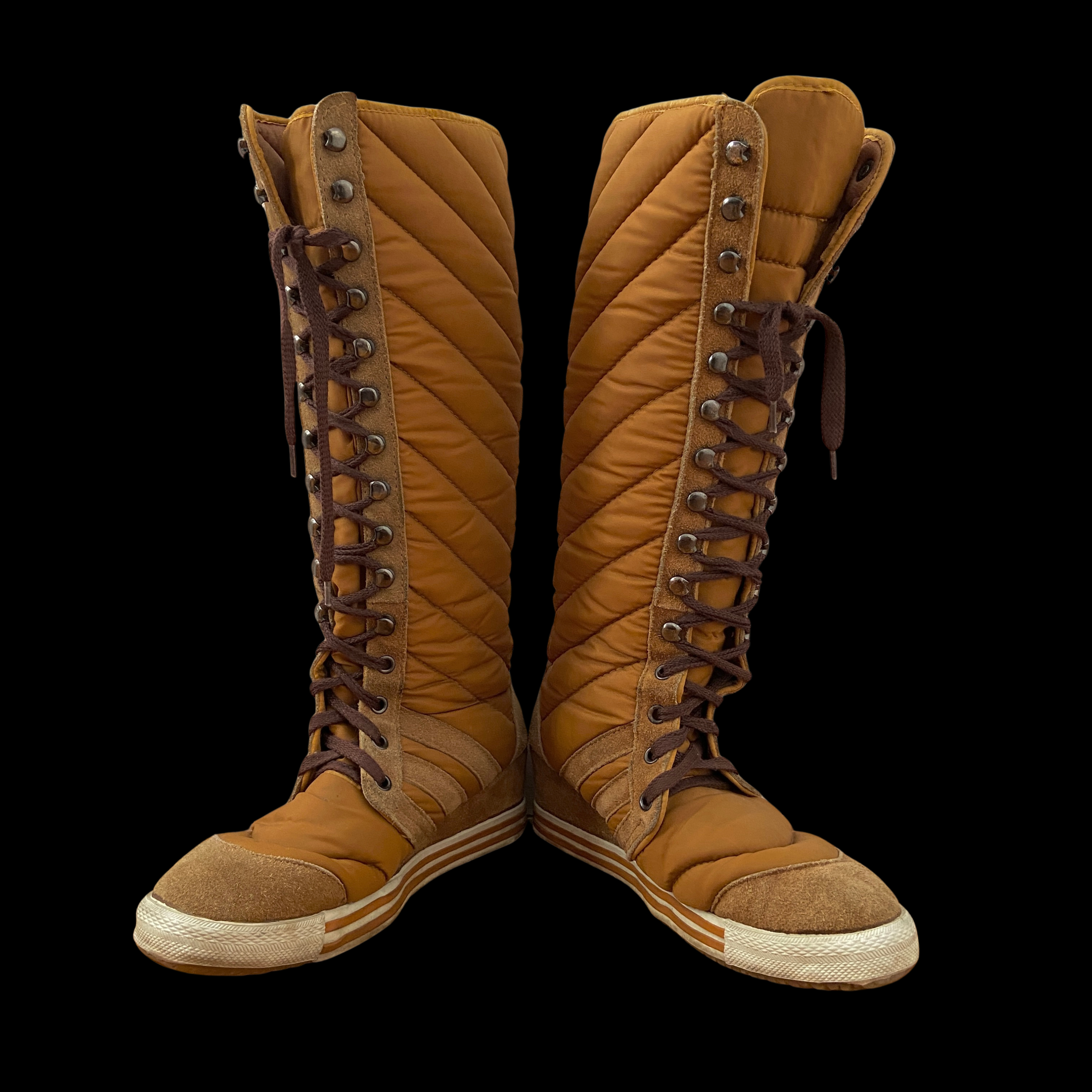 1970s Lace Up Quilted Knee High Sneaker Boots