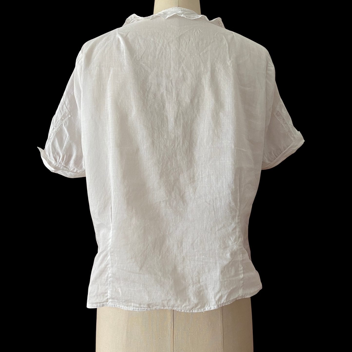 1930s White Cotton Gauze and Lace Blouse