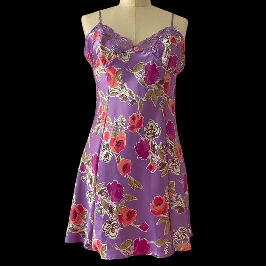 2000s Victorias Secret Purple Floral Silk Slip Dress