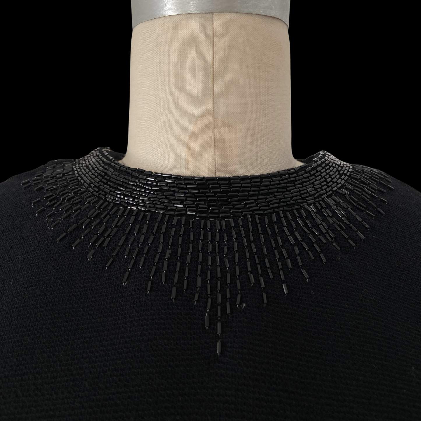 1950s 1960s Beaded Black Wool Top