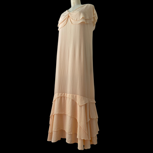 1980s Pink Silk Dress and Slip 1920s Style