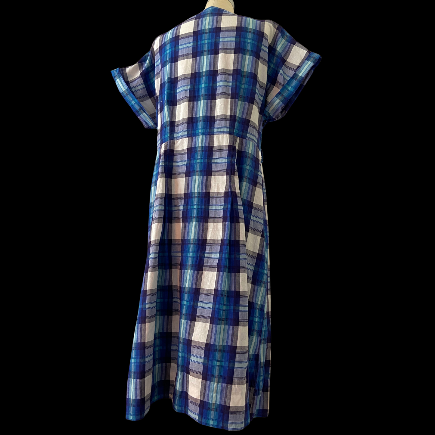1940s Blue Plaid Cotton Dress